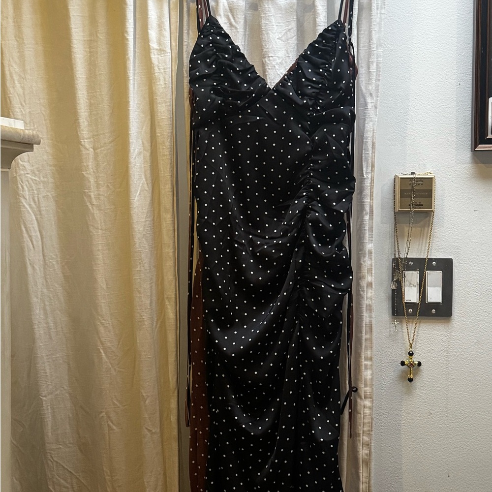 Cupshe Elegant Black Backless Dress with White Dots
